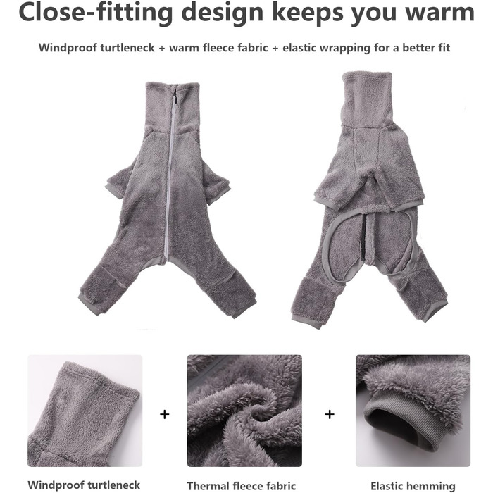 Теплий флісовий халат для грейхаундів, одяг для віппетів з ніжками, вітрозахисний комбінезон з коміром-стійкою для собак, флісовий халат для собак, теплий зимовий светр для віппетів, лахкан, салускі (S, сірий)