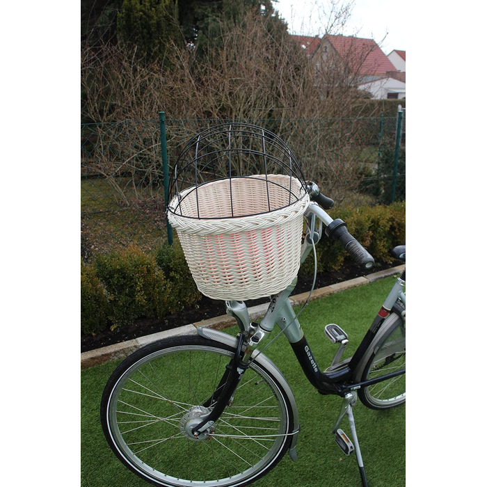 Корзина для велосипеда Marcus Hundefahrradkorb для руля з лози з металевою сіткою та подушкою, корзина для собак, корзина на кермо, корзина для покупок, натуральний (XXL з подушкою)