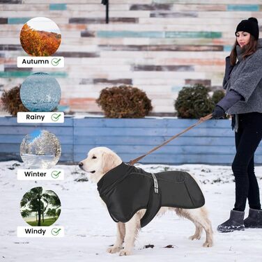 Тепла куртка для собак на зиму, чорна, з відбиваючими смужками, 3XL