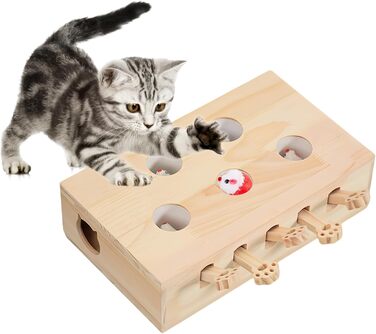 Інтерактивна іграшка для котів, дерев'яна, 3-в-1: когтеточка та іграшка, гра 