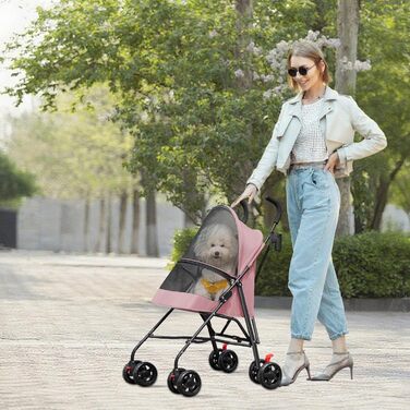 Дитяча коляска для тварин Homewell, складана, рожева, до 15 кг, з тримачем для напоїв та ременем безпеки