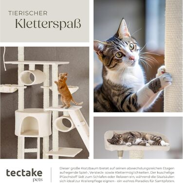 Дряпка для котів tectake Snooky | Ігровий центр з багатоярусною дряпкою та будиночком | Платформи для спостереження (Сірий, Бежевий)