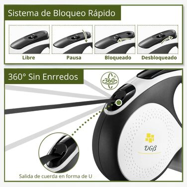 Висувна поводок для собак, 3 м, довгий поводок для маленьких, середніх та великих собак, ергономічна ручка, до 15 кг, білий, L