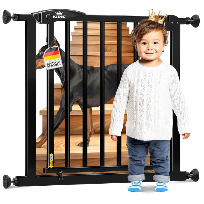 Захист для сходів Kidiz: сітка-захист для дітей без свердління, автоматичне закриття, кут зупинки 90°, ширина 88-94 см, чорний