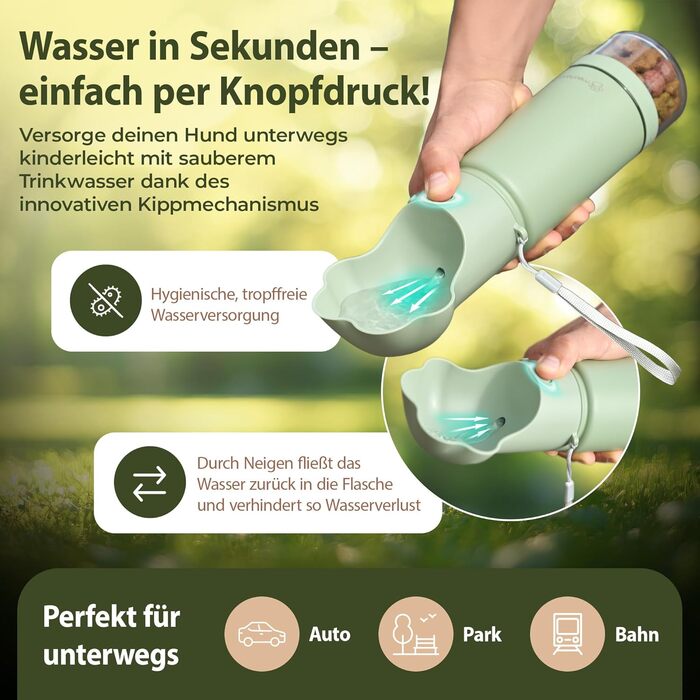 Hana Pets: Поїлка для собак у дорозі з кришкою та контейнером для їжі - ідеальна для подорожей та активного відпочинку. Ізольована фляга з нержавіючої сталі з додатковим кришкою та карабіном.