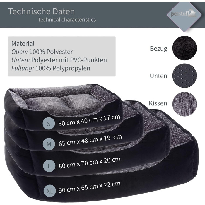 Крісло-ліжко для собак з знімним подушкою, можна прати, чорний колір, розмір M