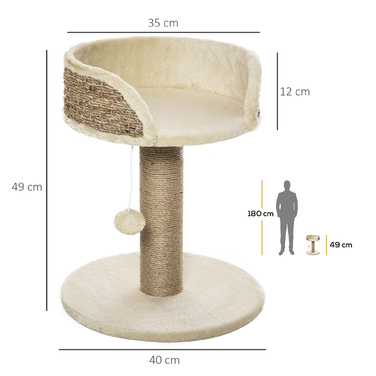 PawHut Cat Tree Маленьке 49 см Котяче дерево з лежачою поверхнею Ігровий м'яч Дерево для лазіння по маленькому коту Stable Cream White