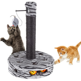 Когтеточка для котів PETMAKER з інтерактивною ігровою зоною, сизалевим канатом і підвісною іграшкою, для домашніх котів, чорна/сіра
