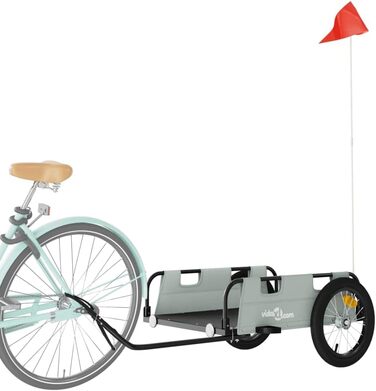 Причіп для велосипеда для собак, сірий, з оксфордської тканини та металу. Зручний для транспортування, легко монтується.