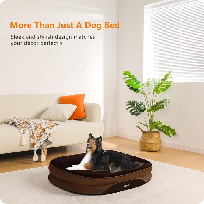 Ортопедичне ліжко для собак, ліжко-софа для собак з підголовником, кошик для собак з неслизьким дном, знімний та пральний, для маленьких та середніх собак, 90 x 71 x 15 см, коричневий