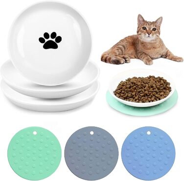 Набір мисок для котів з кераміки (3 шт.) з антиковзкими килимками, миски для корму котів, собак, кроликів, керамічні миски для їжі