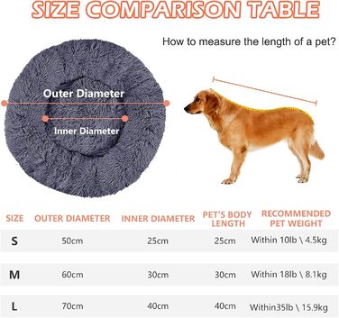 OKPOW Кругле ліжко для собак та котів: м'яке, антистресове, Ø60 см, темно-сірий (M)