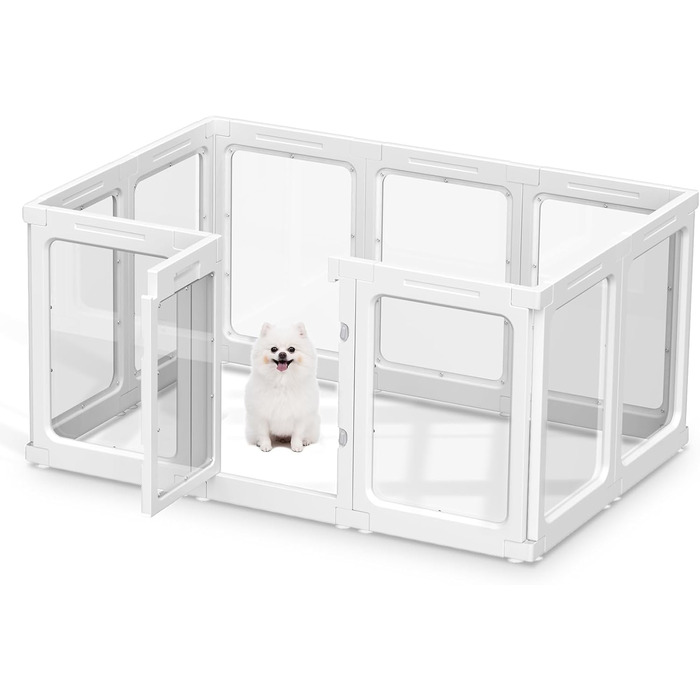 Акриловий вольєр для цуценят, 60 см, прозорий захист для собак, портативний вольєр для цуценят та собак середніх розмірів, для використання в приміщенні та на вулиці, 10 панелей, білий