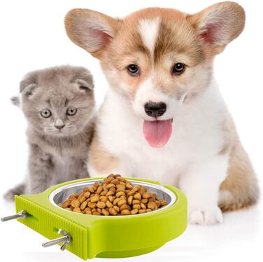 Миска для клітки для тварин MOACC, знімний кріплення, нержавіюча сталь, для собак та котів, зелена (з хвилястим кріпленням)