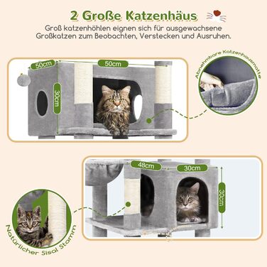 Драбина-будинок для котів Globlazer S74 XXL (188 см, сірий) - міцна, кутова, з будиночком та платформами