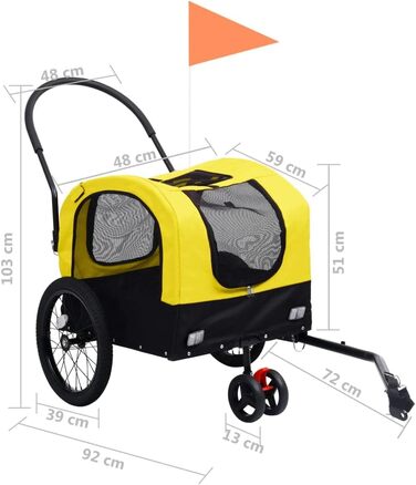 Причіп для велосипеда 63,5x143x103 см, жовто-чорний