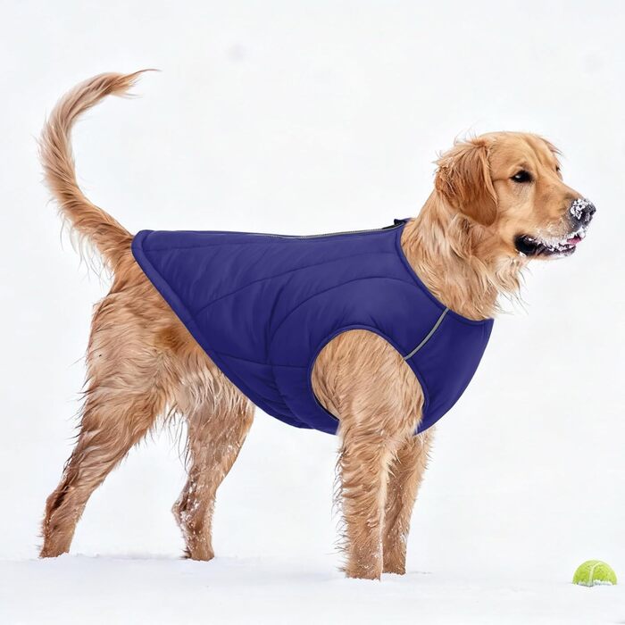 Водонепроникна куртка для собак - тепла зимова модель з блискавкою для малих, середніх та великих собак. Синій колір, розмір S.