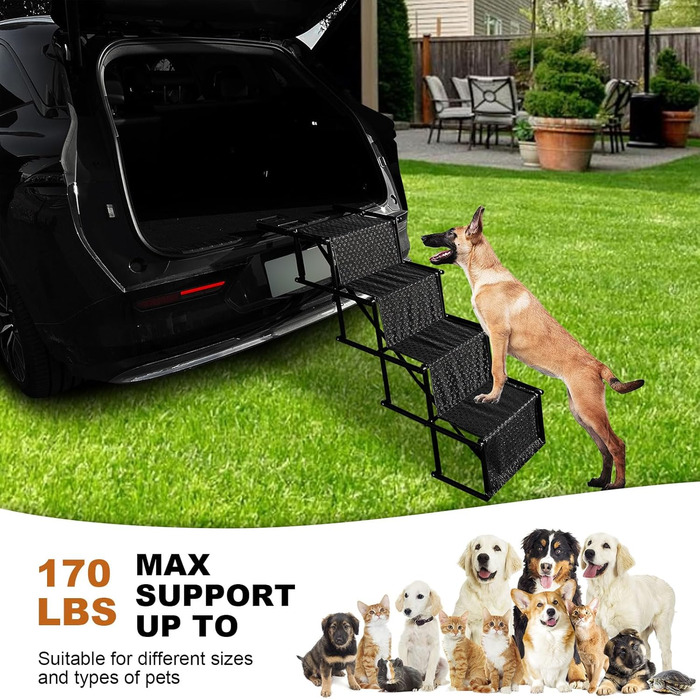 Східці для собак у машину, портативні складані сходинки для великих собак, 4 сходинки, підходять для авто, вантажівок, SUV, легкі для подорожей