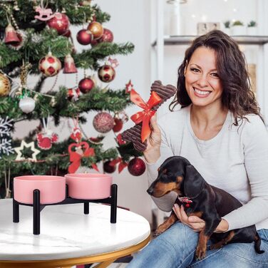 Підвищена годівниця для собак, набір - 2 годівниці з кераміки на металевому стійці, 850 мл, для малих та великих собак, колір: білий, розмір: середній