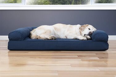 Ліжко для собак та котів FurHaven Quilted Sofa - Стильне ліжко з охолоджуючим гелем, велике (X-Large), колір: темно-синій, розмір: 102 x 81 x 20 см
