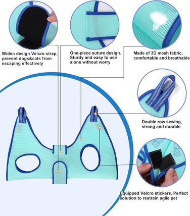 Гамак для грумінгу собак, гамак для догляду за собаками, набір для стрижки кігтів з гамаком, гамак для грумінгу собак з широким ременем (середній, до 16 кг, блакитний)