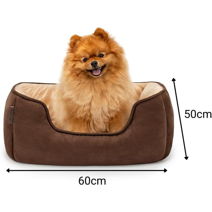 Lionto Крісло-ліжко для собак та котів 2-в-1, 60x50 см, коричнево-бежеве, зручний вхід, м'яке, з обортною подушкою, легко чиститься, Wildlederoptik