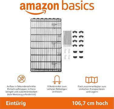 Клітка-бігове колесо для собак та інших домашніх тварин Amazon Basics, металева, складна, з дверцятами, 91 см, чорна (107 см у висоту)