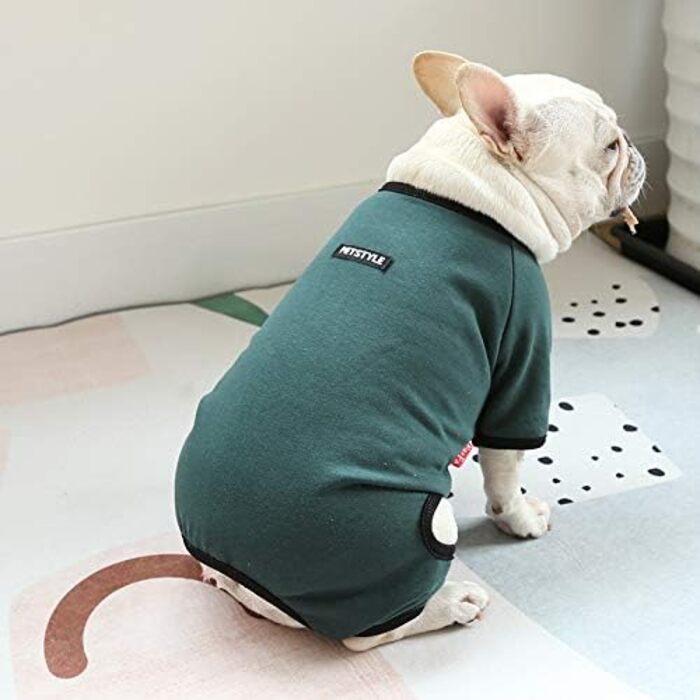 Піжама-комбінезон для собак YRRYGMN: теплий, м'який, для Французького бульдога, цуценят, маленьких та середніх собак (темно-зелений, X-Large)