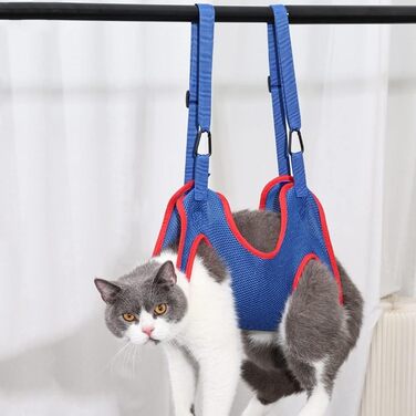 Гамак для грумінгу собак та котів DONGKER, блакитний, з 2 карабінами для маленьких тварин