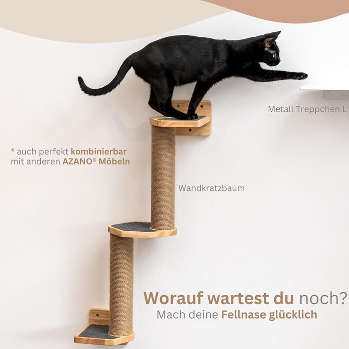 AZANO® Драбина для котів настінна, набір 3 шт, велика, біла, дерев'яна, сучасний дизайн