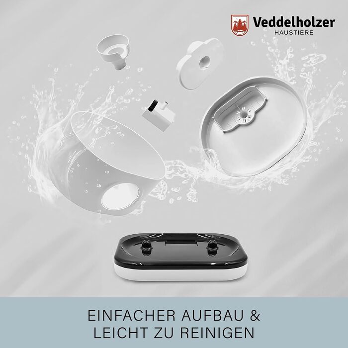 Бездротовий фонтан-поїлка для котів та собак Veddelholzer, 2.8 л, з датчиком руху, 4-рівневим фільтром та акумулятором 5200 мАг, білий