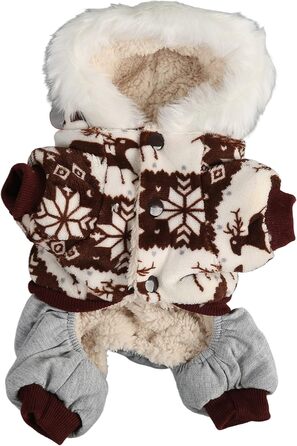 Зимовий теплий костюм для собак з капюшоном, м'який, з візерунком Сніжинка/Олень, для малих та середніх собак (M), колір кава