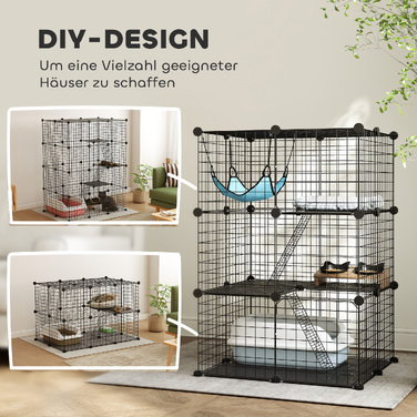 Кімнатний вольєр для котів 105 см, сталевий загін з 3 дверима, модульний DIY-дизайн для кошенят до 4 кг