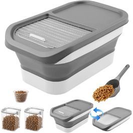 Контейнер для корму для собак та котів, 7 кг, сірий, з мірним стаканом та ложкою