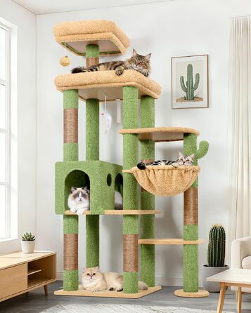 Драбина-будинок для котів Globlazer XL, 167 см, зелена, з платформами, корзиною та іграшками. Стабільна для 2-4 котів.