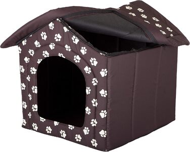 Лежак-будка для собак і котів PillowPrim XXXL 76x72 см, коричневий з лапками