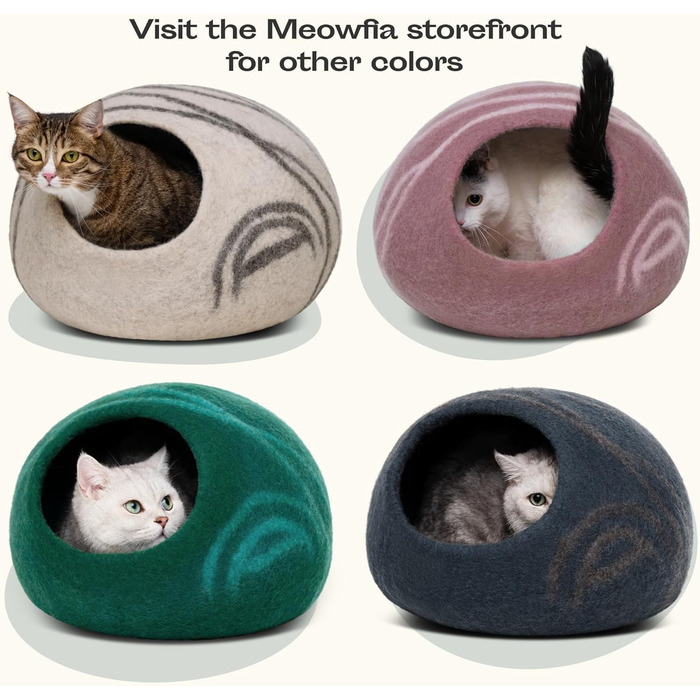 Еко-лежак-печера для котів MEOWFIA з 100% мериносової вовни