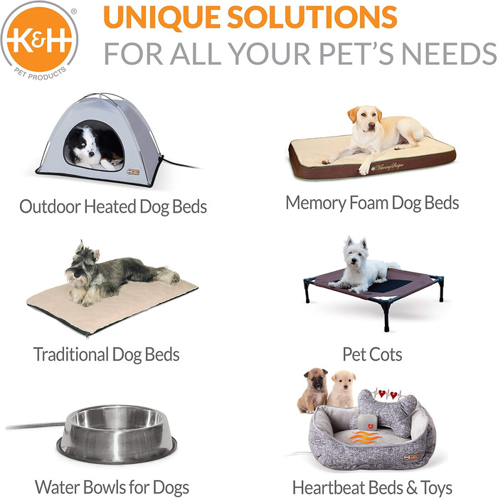K&H Pet Products електричне ліжко для собак для дому, термоковдра знімна, водонепроникна, зігріваюча подушка, заспокійливе ліжко для домашніх тварин, придатне для прання в машинці