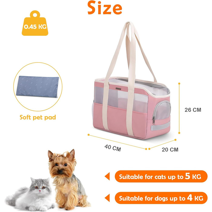 Сумка-переноска для собак і котів ALLSOPETS, дихаюча, знімний матрац, для малих тварин, рожева