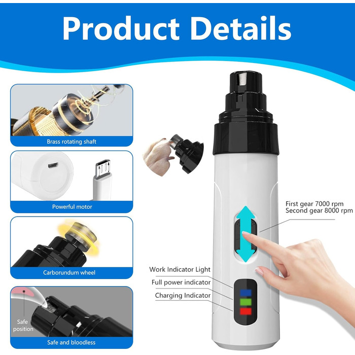 Електричний шліфувальник для собак та котів Leiser Groom Pro Kit, 2 швидкості, USB-зарядка