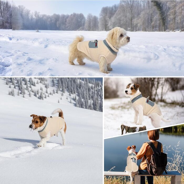 Зимовий одяг для собак: тепла куртка з флісовою підкладкою, вітронепроникна куртка для собак маленьких та середніх порід, жилет для собак з кільцем D для прогулянок на вулиці, зелено-бежевий колір, розмір XL