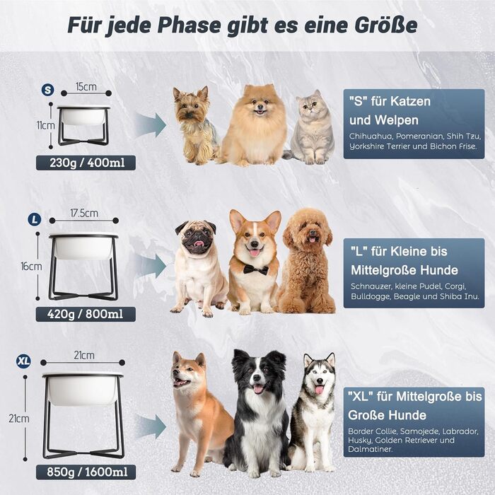 Підвищений керамічний миска для собак з металевим обідком - годівниця для котів та маленьких собак. Біла матова (XL)