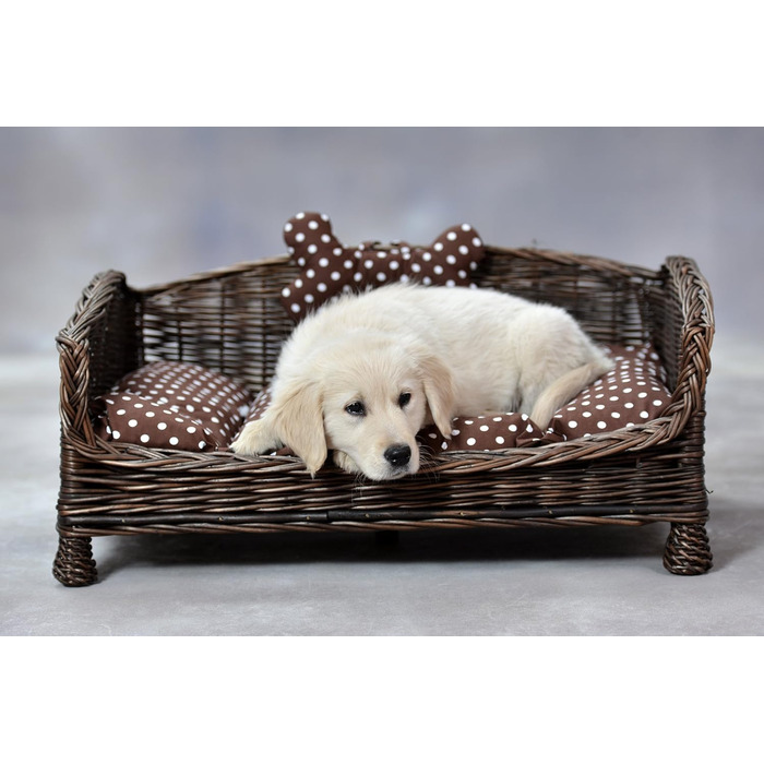 Корзина для собак та котів з плетіння лози з м'яким лежаком, коричнева (74x52x39 см)