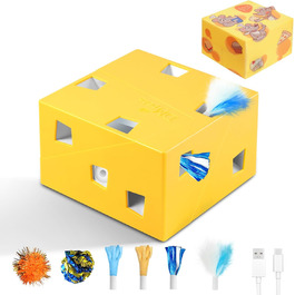 Інтерактивна іграшка для котів MigiBox: електрична мишка з 7 отворами, інтелектуальне перо, паперовий корпус, перезаряджається, 4 пера (MigiBox Plus Upgrade)