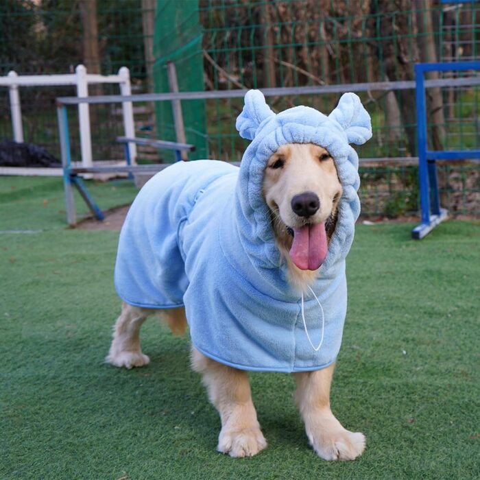Рушник для собак з мікрофібри з капюшоном, супер вбираючий, швидковисихаючий, для цуценят та собак великих, середніх та малих порід, котів (Блакитний, S)