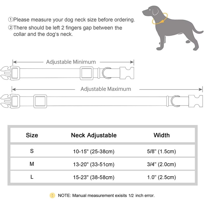 Нашийник для собак Didog з нейлону, м'який, з металевою застібкою-швидкої фіксації, чорний, розмір M (33-51 см)