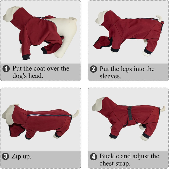 Водонепроникний теплий зимовий одяг для собак Cyponpy з капюшоном, з блискавкою, для собак, червоний, розмір S (довжина спини 31-35 см)