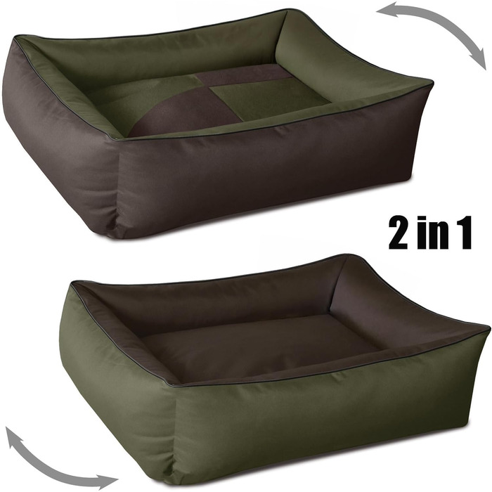 Собаче ліжко BedDog 2in1 MAX Quattro, велике лежак для собак з Cordura, миється, з бортиком, диван для собак, для дому та вулиці, XXL, Mystic, зелено-коричневий, 120 x 85 x 23 см
