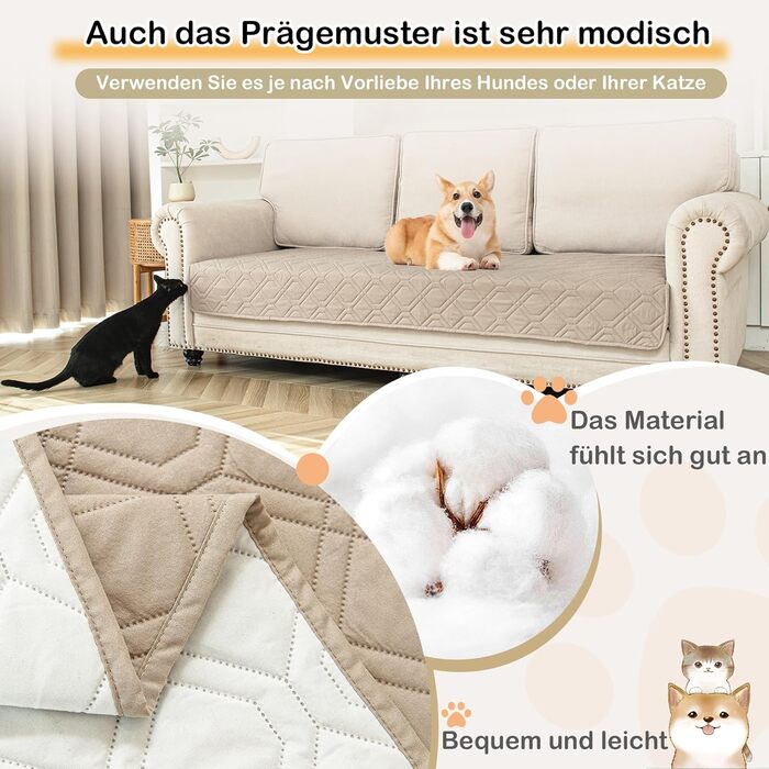 Водонепроникний килимок для собак GYURO - двосторонній, м'який, 97 x 190 см (Хакі) - для великих і маленьких собак, захист дивану, ліжка, авто, придатний для прання