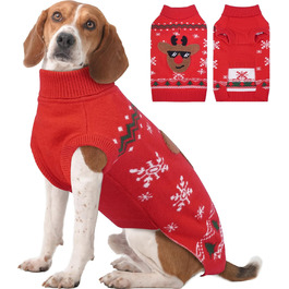 Пуловер для собак на Різдво, м'який та теплий, з відкидним коміром, для собак середнього розміру, в'язаний пуловер для осені та зими, для Французького бульдога, M (5-7 кг), червоний